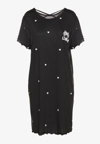 Born2be - Czarna Koszula Nocna z Bawełną w Kropki z Napisem Firasine. Kolor: czarny. Materiał: bawełna. Wzór: napisy, kropki #5