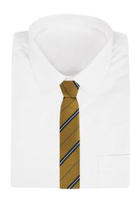 Klasyczny Krawat Klubowy - Alties - Żółty w Prążek. Kolor: żółty, złoty, wielokolorowy. Materiał: tkanina. Wzór: prążki. Styl: klasyczny #5