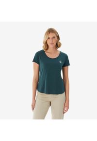 quechua - Koszulka turystyczna z krótkim rękawem damska Quechua NH500. Kolor: niebieski, zielony, wielokolorowy. Materiał: poliester, lyocell, bawełna, materiał. Długość rękawa: krótki rękaw. Długość: krótkie. Sport: turystyka piesza #1