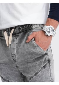 Ombre Clothing - Krótkie spodenki męskie jeansowe - szare V4. Kolor: szary. Materiał: jeans. Długość: krótkie #4