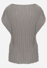 Born2be - Szara Bluzka na Krótki Rękaw z Plisowanej Tkaniny Undirea. Okazja: do pracy, na co dzień. Kolor: szary. Materiał: tkanina. Długość rękawa: krótki rękaw. Długość: krótkie. Styl: elegancki, klasyczny, casual #3