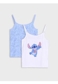 Sinsay - Koszulki 2 pack Stitch - biały. Kolor: biały. Długość rękawa: na ramiączkach. Wzór: nadruk