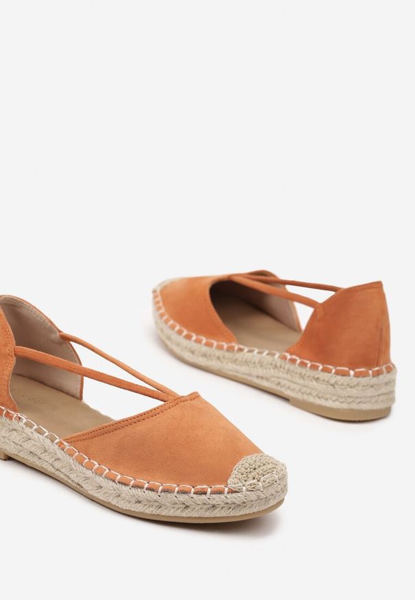 Born2be - Pomarańczowe Espadryle z Plecioną Podeszwą i Wycięciem po Bokach Anniran. Okazja: na co dzień. Kolor: pomarańczowy. Materiał: satyna. Sezon: lato. Styl: klasyczny, casual, elegancki