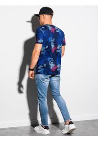 Ombre Clothing - T-shirt męski z nadrukiem - ciemnoniebieski V4 S1377 - S. Kolor: niebieski. Materiał: bawełna, poliester. Wzór: nadruk