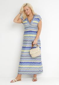 Born2be - Niebieska Rozkloszowana Sukienka Maxi z Gumką w Pasie i Kopertowym Dekoltem Orela. Kolor: niebieski. Materiał: tkanina. Sezon: lato, wiosna. Typ sukienki: kopertowe. Długość: maxi #5