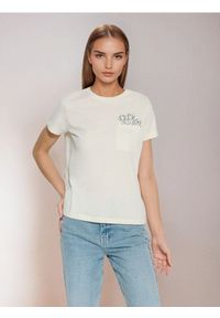 Sinsay - Bawełniana koszulka z haftem - kremowy. Kolor: kremowy. Materiał: bawełna. Wzór: haft #1