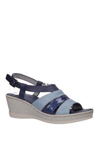 Casu - Granatowe sandały na koturnie z odkrytymi palcami casu f19x2/n. Nosek buta: otwarty. Kolor: niebieski. Obcas: na koturnie #1