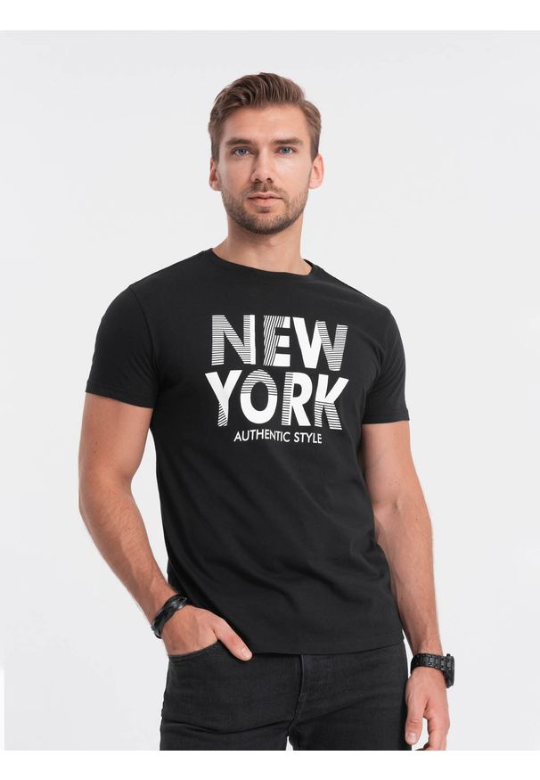 Ombre Clothing - T-shirt męski bawełniany z nadrukiem - czarny V3. Kolor: czarny. Materiał: bawełna. Długość: krótkie. Wzór: nadruk. Styl: klasyczny