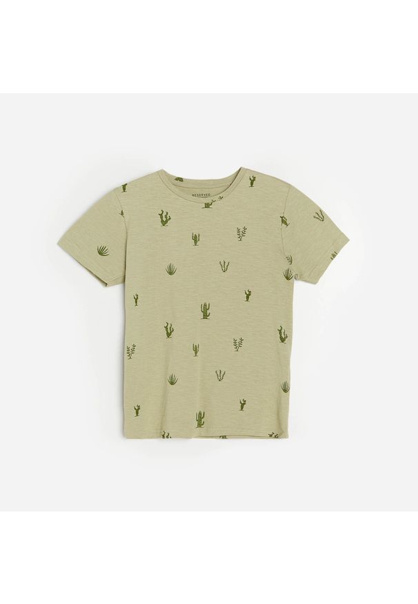 Reserved - Bawełniany t-shirt ze wzorem - Zielony. Kolor: zielony. Materiał: bawełna