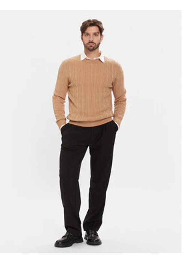 BOSS Sweter H-Hetico 50549975 Beżowy Regular Fit. Kolor: beżowy. Materiał: wełna