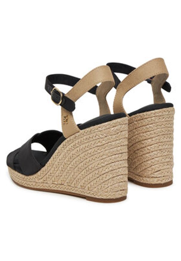 TOMMY HILFIGER - Tommy Hilfiger Espadryle Satin High Wedge Espadrille FW0FW08602 Czarny. Kolor: czarny. Materiał: materiał