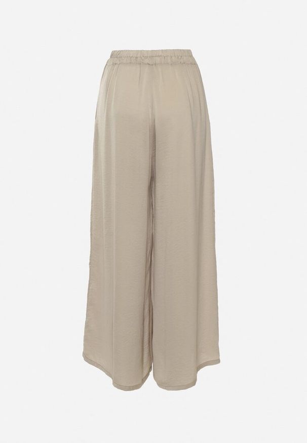 Born2be - Jasnozielone Szerokie Spodnie z Wiskozy z Wysokim Stanem Rissalie. Okazja: na co dzień. Stan: podwyższony. Kolor: beżowy. Materiał: wiskoza. Długość: długie. Styl: elegancki, casual, klasyczny