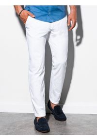 Ombre Clothing - Spodnie męskie chino P894 - białe - XL. Kolor: biały. Materiał: bawełna, elastan