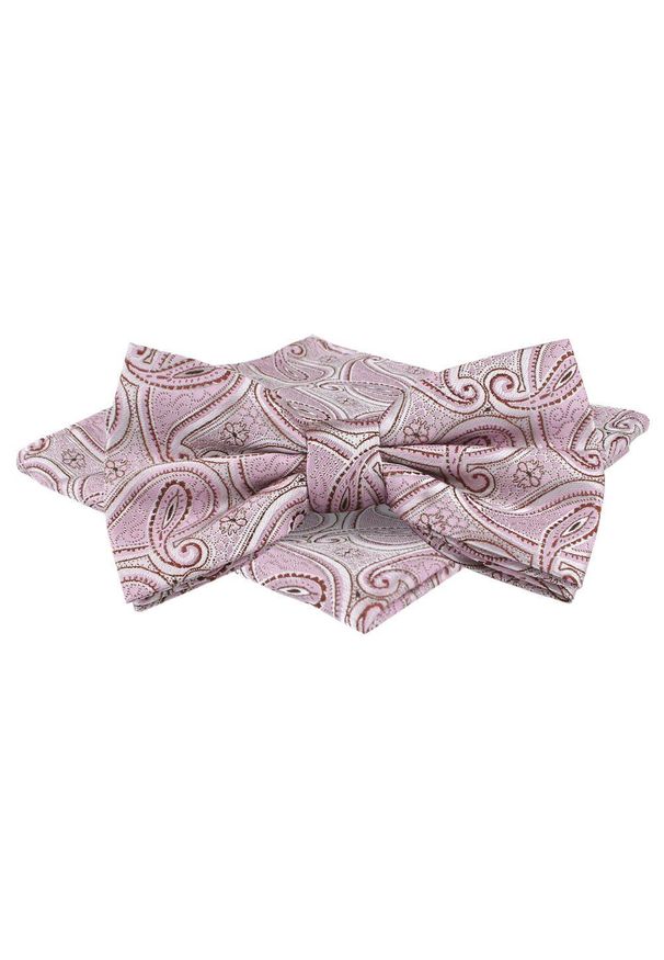 Mucha Męska w Zestawie z Poszetką - Alties - Blady Róż, Paisley. Kolor: różowy. Wzór: paisley. Styl: elegancki, sportowy