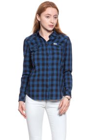 Wrangler - KOSZULA WRANGLER LS WESTERN SHIRT DEEP WATER W5240N6DF. Materiał: materiał