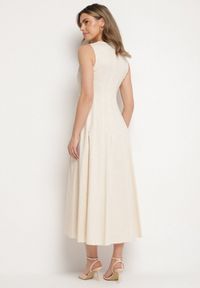 Born2be - Jasnobeżowa Rozkloszowana Sukienka Bez Rękawów z Wiskozą Noravetta. Okazja: na wesele, na co dzień, na ślub cywilny. Kolor: beżowy. Materiał: wiskoza. Długość rękawa: bez rękawów. Typ sukienki: proste. Styl: elegancki, casual, klasyczny #6