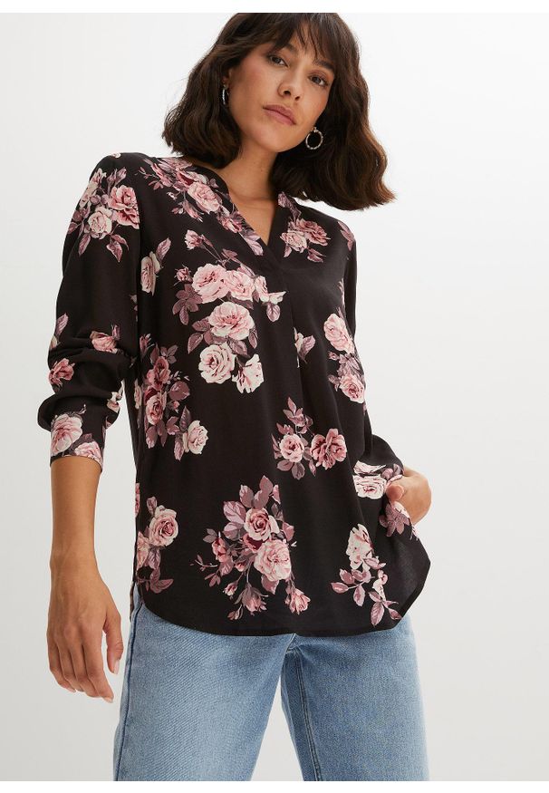 bonprix - Bluzka tunikowa. Kolor: czarny. Materiał: wiskoza