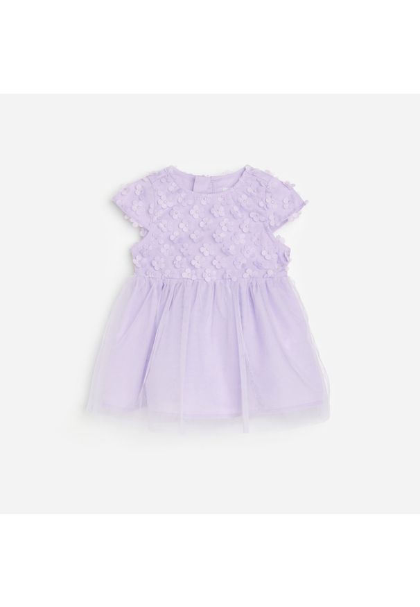 Reserved - Sukienka z tiulową spódnicą - Fioletowy. Kolor: fioletowy. Materiał: tiul