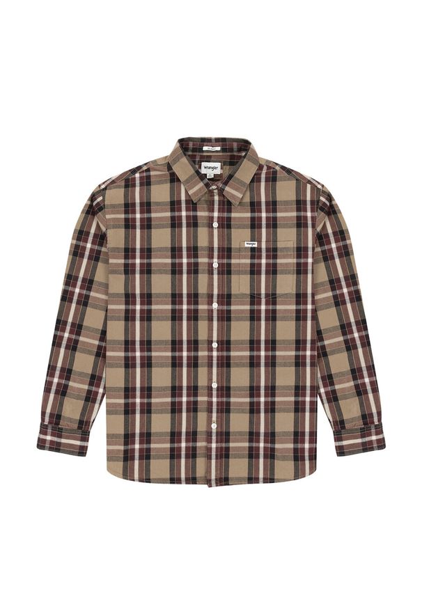 Wrangler - WRANGLER 1 PKT SHIRT MĘSKA KOSZULA W KRATE Z DŁUGIM RĘKAWEM KRATA LEAD GREY W5D61EM24. Długość rękawa: długi rękaw. Długość: długie