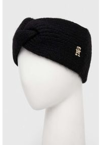 TOMMY HILFIGER - Tommy Hilfiger opaska z domieszką wełny kolor czarny. Kolor: czarny. Materiał: wełna #2