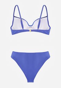 Born2be - Niebieskie Bikini Biustonosz i Figi z Ozdobnym Marszczeniem i Aplikacją Periete. Kolor: niebieski. Wzór: aplikacja #6