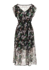 Born2be - Czarna Sukienka Gobney. Kolor: czarny. Materiał: wiskoza, materiał, tkanina. Długość rękawa: krótki rękaw. Wzór: kwiaty. Długość: midi #2