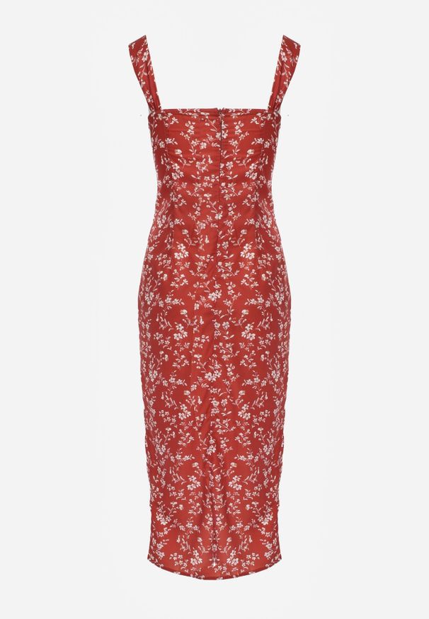 Born2be - Bordowa Sukienka na Ramiączkach w Kwiaty Janandra. Kolor: czerwony. Długość rękawa: na ramiączkach. Wzór: kwiaty. Długość: midi