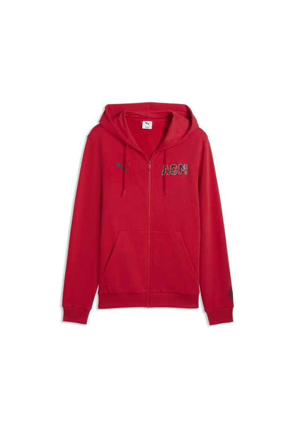 Puma - Męska kurtka dresowa z kapturem AC Milan FtblCulture PUMA. Typ kołnierza: kaptur. Kolor: czerwony, wielokolorowy, czarny. Materiał: dresówka. Sport: bieganie