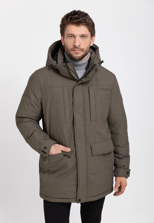 Volcano - Wodoodporna kurtka zimowa J-HEROS. Typ kołnierza: kołnierzyk stójkowy. Materiał: welur, materiał. Długość: długie. Wzór: gładki. Sezon: zima. Styl: elegancki