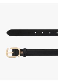 Ryłko - Czarny pasek damski ze skóry licowej. Kolor: czarny. Materiał: skóra. Wzór: aplikacja #1
