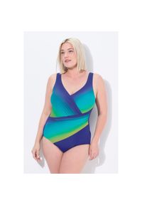 ULLA POPKEN - Damski Kostium kąpielowy cieniowanie miękkie miseczki drapowanie. Kolekcja: plus size. Kolor: niebieski. Materiał: elastan, poliamid, materiał