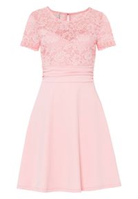 Sukienka z koronką bonprix pastelowy jasnoróżowy. Okazja: na wesele, na ślub cywilny. Kolor: różowy. Materiał: koronka. Wzór: koronka #1