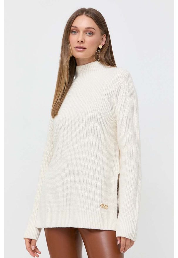 MICHAEL Michael Kors sweter wełniany damski kolor beżowy ciepły z półgolfem. Kolor: beżowy. Materiał: wełna. Długość rękawa: długi rękaw. Długość: długie