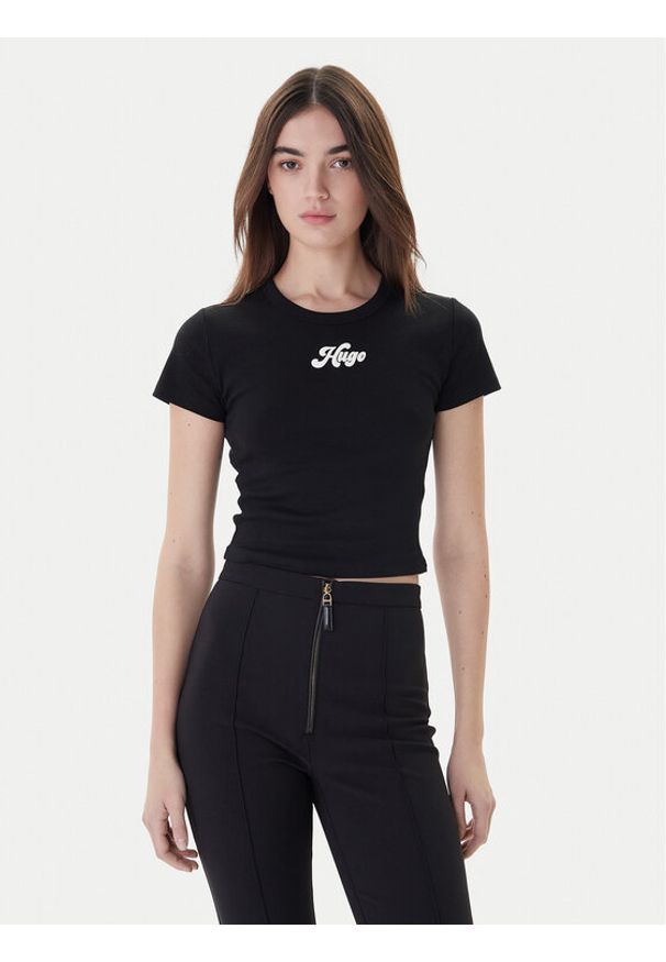 Hugo - HUGO T-Shirt Delanor_2 50539132 Czarny Cropped Fit. Kolor: czarny. Materiał: bawełna