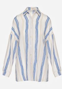 Renee - Beżowo-Niebieska Casualowa Koszula z Bawełny w Paski Sileata. Okazja: na co dzień. Kolor: beżowy. Materiał: bawełna. Wzór: paski. Styl: casual #4