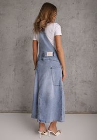 Renee - Niebieska Jeansowa Sukienka Ogrodniczka z Bawełną o Trapezowym Fasonie Orerris. Okazja: na co dzień. Kolor: niebieski. Materiał: bawełna, jeans. Długość rękawa: na ramiączkach. Sezon: lato. Typ sukienki: trapezowe. Styl: retro, casual #2