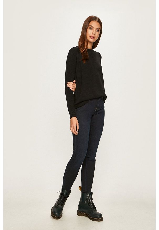 only - Only - Sweter. Kolor: czarny. Materiał: materiał, dzianina. Długość rękawa: raglanowy rękaw. Wzór: gładki