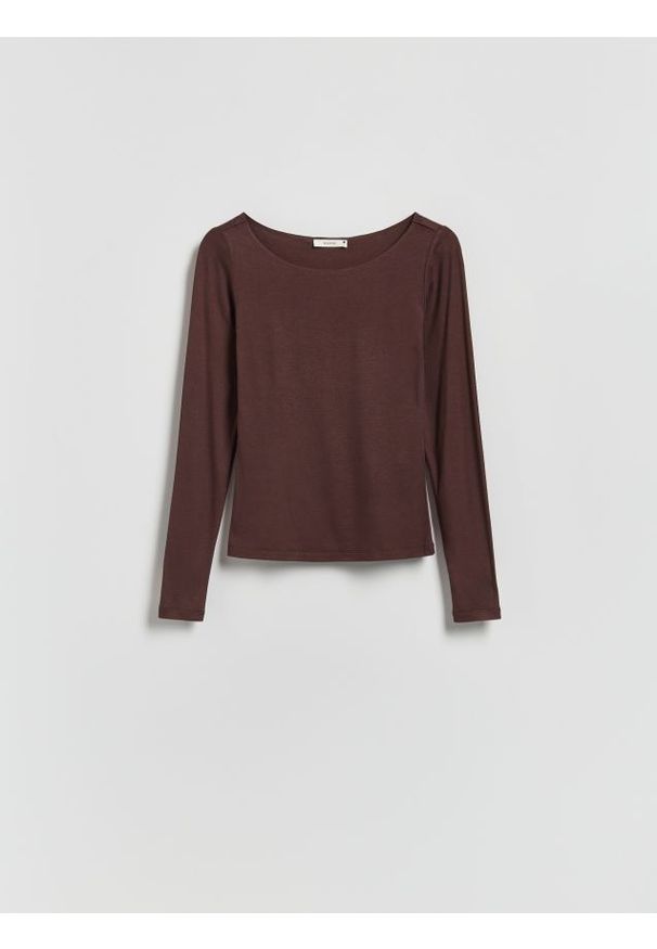 Reserved - Longsleeve z wiskozą - ciemnobrązowy. Kolor: brązowy. Materiał: wiskoza. Długość rękawa: długi rękaw