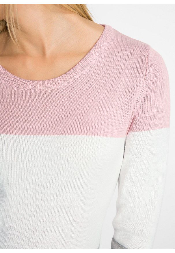 bonprix - Sweter w stylu color-blocking. Kolor: różowy. Materiał: dzianina. Długość rękawa: długi rękaw. Długość: długie