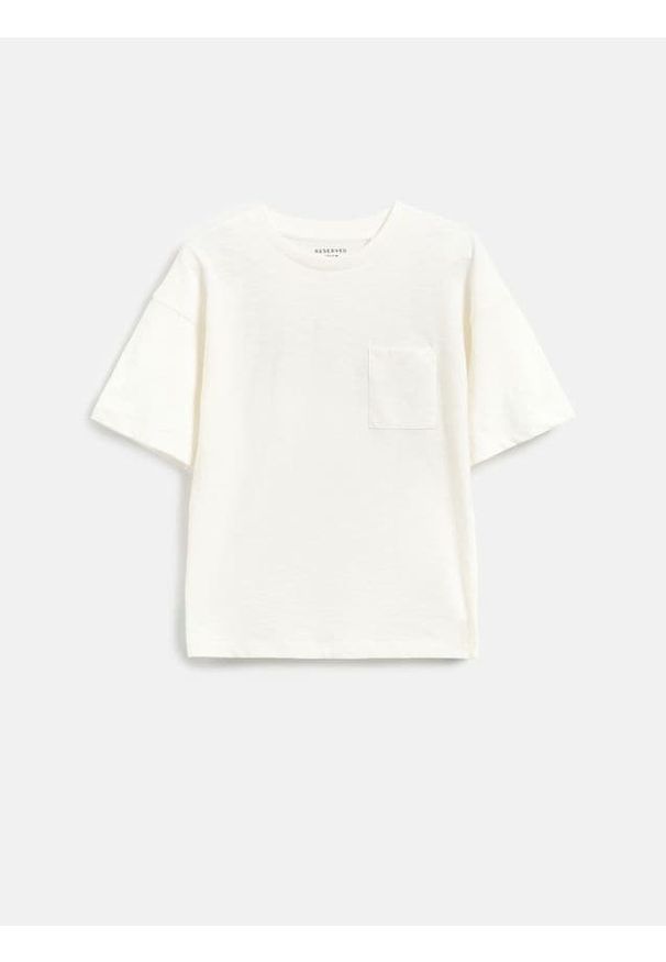 Reserved - Bawełniany t-shirt - złamana biel. Materiał: bawełna