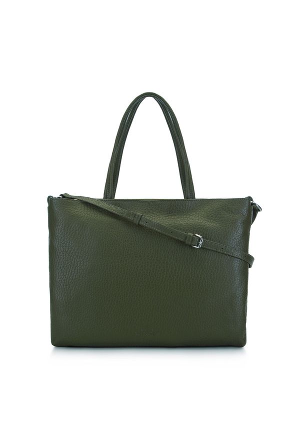 Wittchen - Damska torba na laptopa 13" ze skóry groszkowanej ciemna zieleń. Kolor: zielony. Materiał: skóra. Styl: biznesowy, elegancki