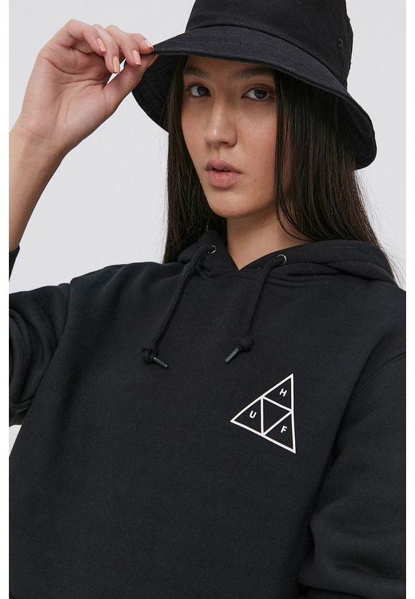 HUF Bluza kolor czarny z kapturem z nadrukiem. Okazja: na co dzień. Typ kołnierza: kaptur. Kolor: czarny. Materiał: dzianina. Wzór: nadruk. Styl: casual