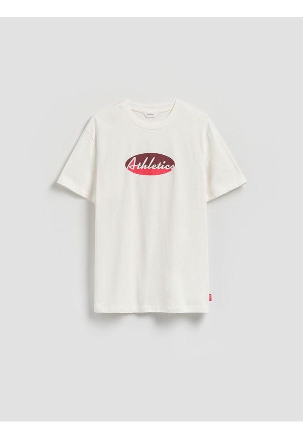 Reserved - T-shirt regular z nadrukiem - złamana biel. Materiał: bawełna, dzianina. Wzór: nadruk