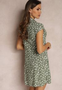 Renee - Zielona Sukienka Mini w Kwiatki z Kołnierzykiem Hollin. Kolor: zielony. Długość rękawa: bez rękawów. Wzór: kwiaty. Długość: mini #5