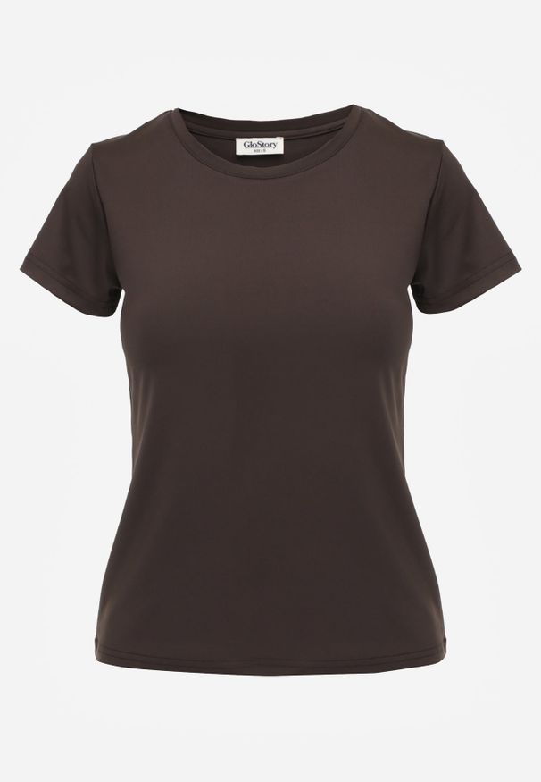 Renee - Ciemnoszary Klasyczny T-shirt o Gładkim Wykończeniu Rhethine. Kolor: szary. Materiał: jeans, zamsz. Długość: krótkie. Wzór: gładki. Styl: klasyczny