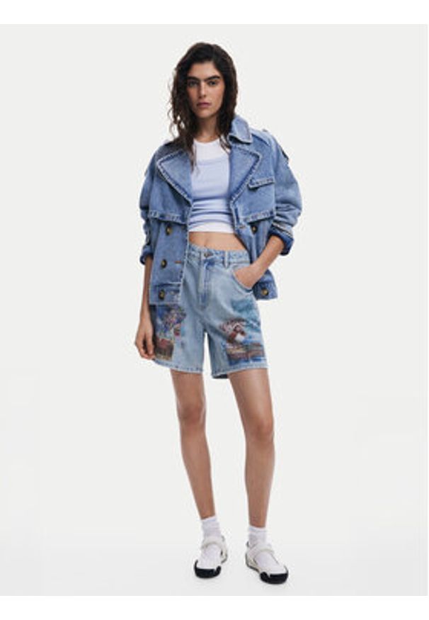 Desigual Szorty jeansowe Inidan 25SWDD24 Niebieski Straight Fit. Kolor: niebieski. Materiał: bawełna