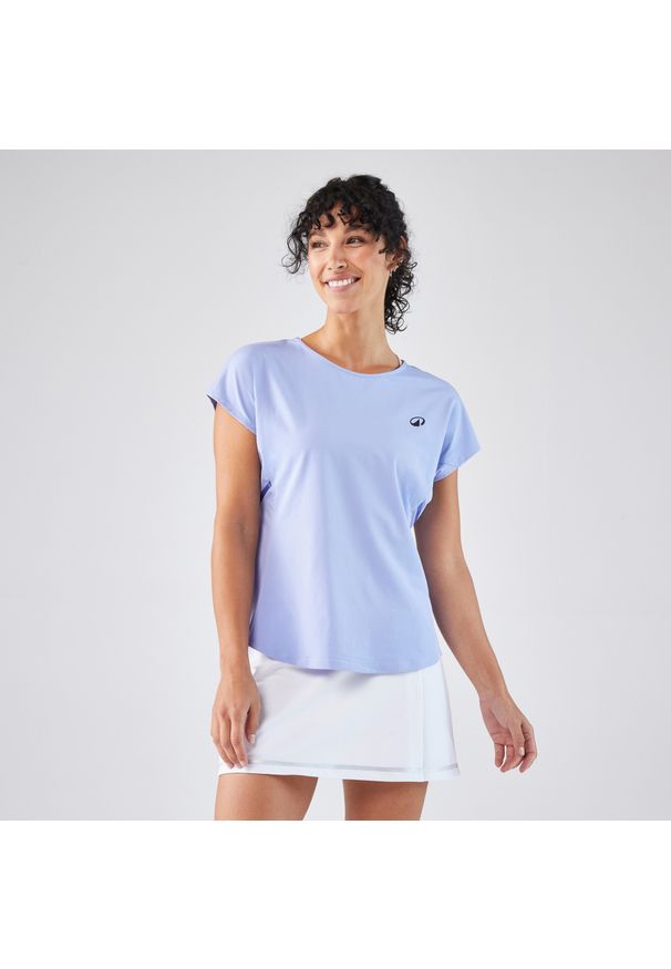 ARTENGO - Koszulka tenisowa z okrągłym dekoltem damska Artengo Dry. Kolor: wielokolorowy, niebieski, fioletowy. Materiał: materiał, poliester, elastan. Sport: tenis