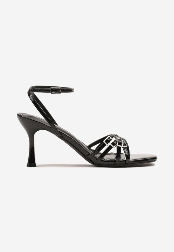 Renee - Czarne Sandały z Cienkimi Paskami i Sprzączkami na Szpilce Galiven. Zapięcie: pasek. Kolor: czarny. Obcas: na szpilce