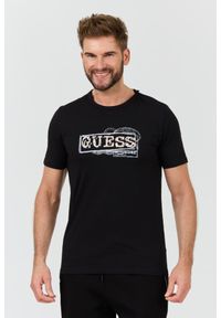 Guess - GUESS Czarny męski t-shirt Box Logo, Rozmiar L. Kolor: czarny