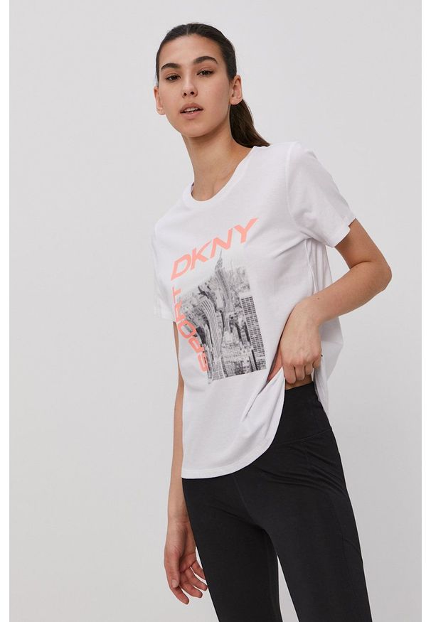 DKNY - Dkny - T-shirt. Okazja: na co dzień. Kolor: biały. Wzór: nadruk. Styl: casual